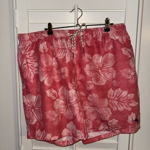 Tommy Bahama Red Floral men’s swim trunks.